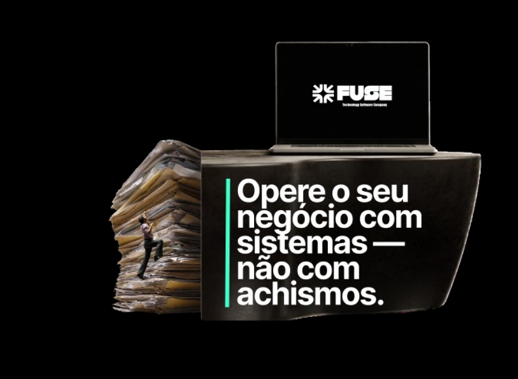 Comparação visual entre processos em papel e uma operação estruturada com sistema